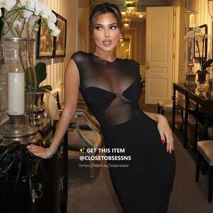 Zara Black Sheer Panel Midi Dress